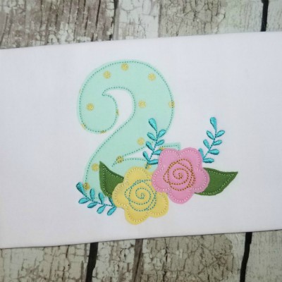 number 2 with flowers applique